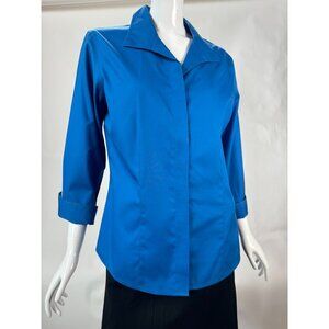 Chicos Blue Non-Iron Cotton Long Sleeve Shirt Chicos Size 1, Small